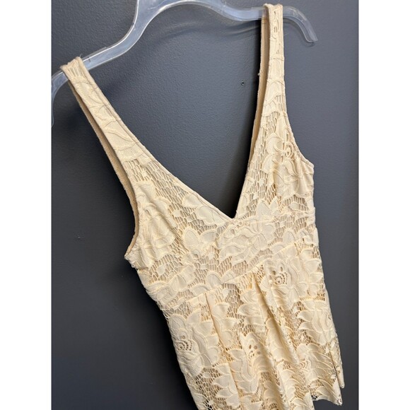 Free People Womens Size 10 Cream Mini Dress Lace Skater Boho Western Fit Flare - Picture 2 of 6